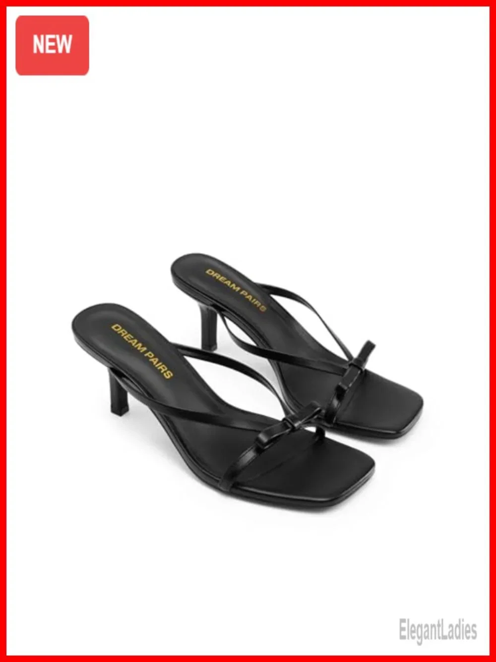 Kitten Heel Mule Sandals with Bow Thong Strap, Square Toe Slip On Dress Heels